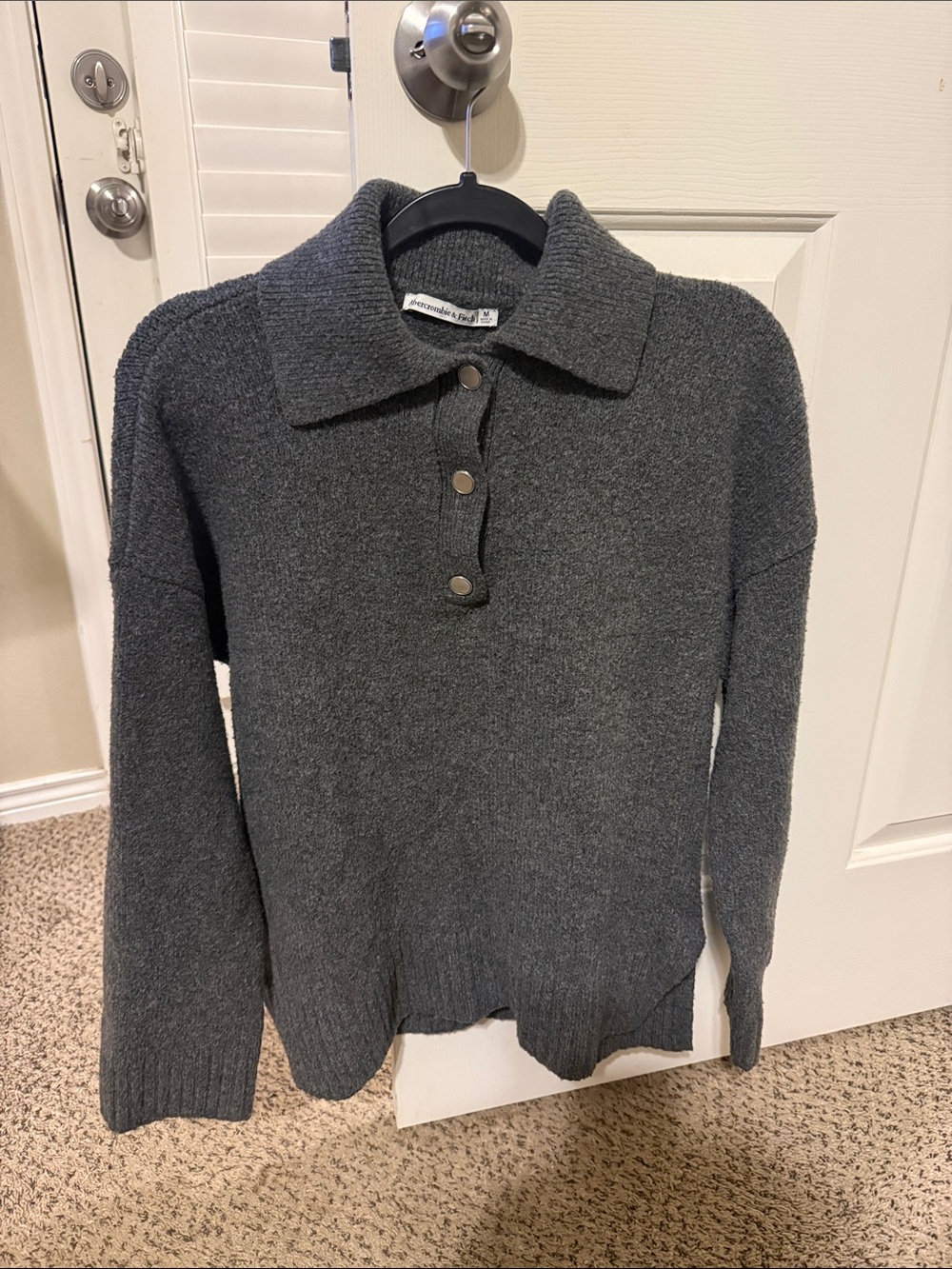 Abercrombie & Fitch Charcoal Polo-Collar Knit Sweater